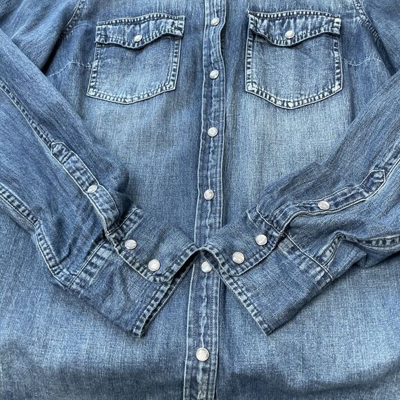 J Crew Top Womens 10 Blue Chambray Long Sleeve Pearl Snap Western Shirt Denim - Picture 6 of 16